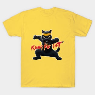 black cat elite kung fu cat fighter in vintage retro style T-Shirt